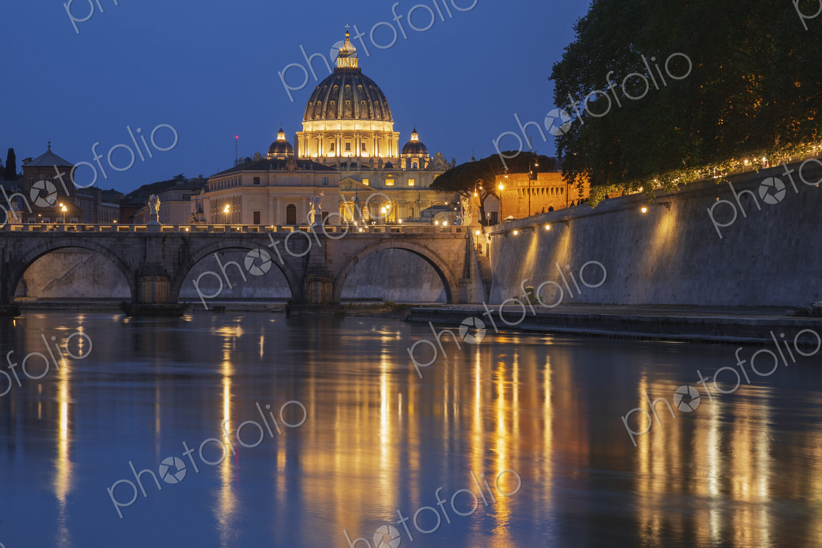 View of the Basilica of St Peter’s at Dusk Looking aross the Tiber River