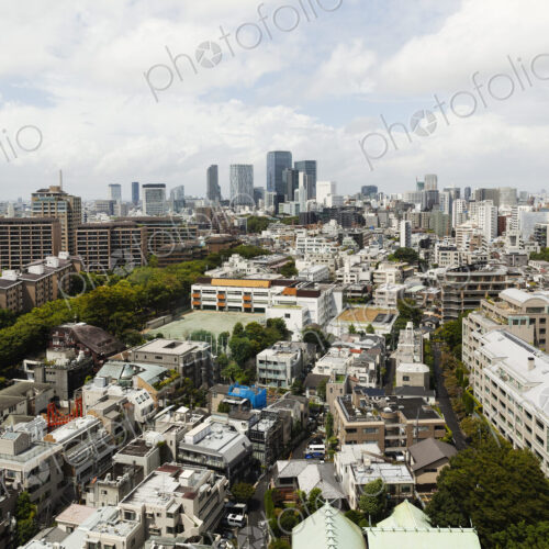 View of the Fukuoka cityscape from a rooftop terrace. View of the Fukuoka cityscape from a rooftop terrace.