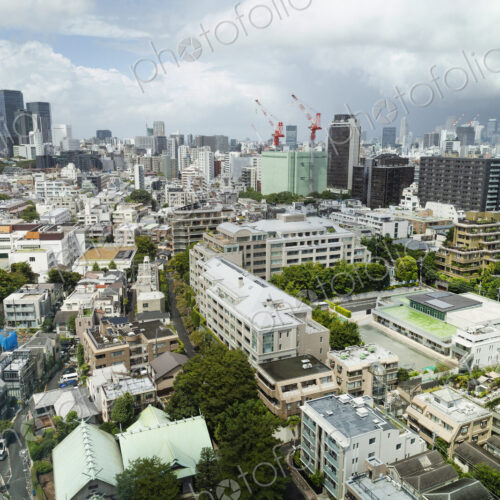 View of the Fukuoka cityscape from a rooftop terrace. View of the Fukuoka cityscape from a rooftop terrace.