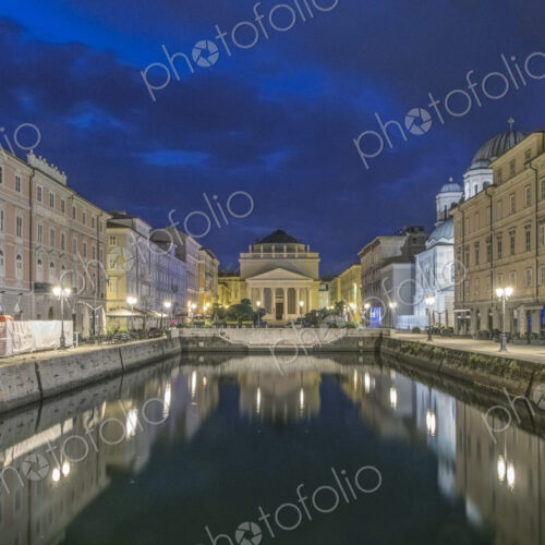 View of the Grand Canal lit up at night, Trieste, Italy. View of the Grand Canal lit up at night, Trieste, Italy.