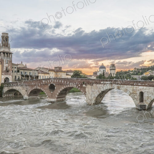 View of the Ponte Pietra over the Adige River in Verona, Italy. View of the Ponte Pietra over the Adige River in Verona, Italy.