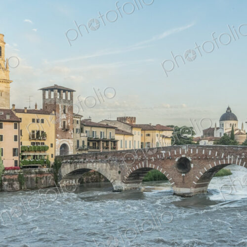 View of the Ponte Pietra over the Adige River in Verona, Italy. View of the Ponte Pietra over the Adige River in Verona, Italy.