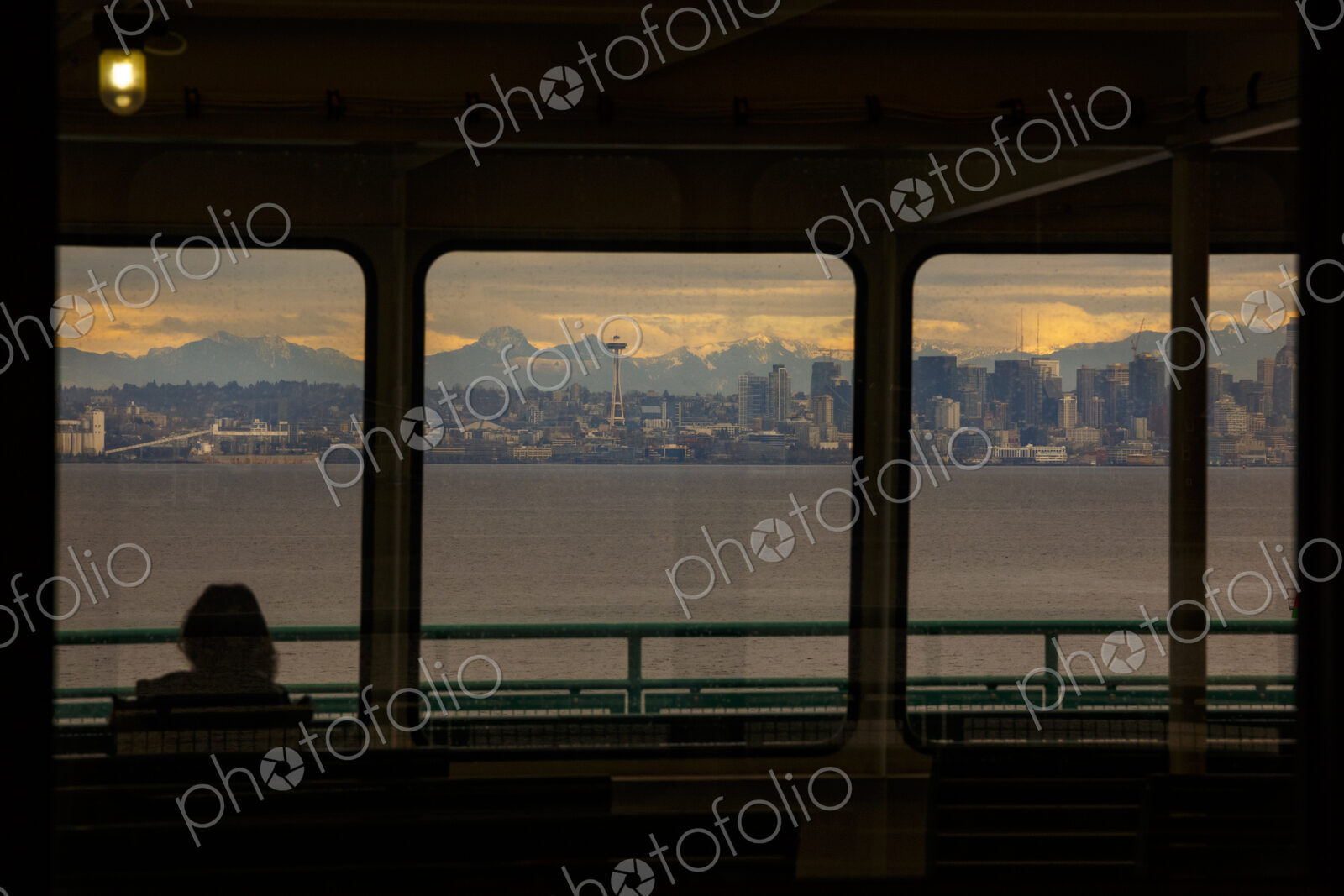 View of the Seattle skyline from the Bainbridge Island ferry, WA USA
