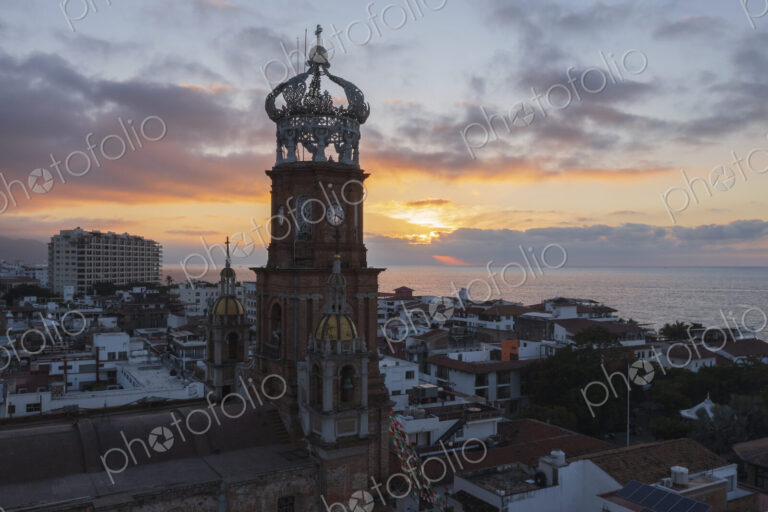 View of the Skyline of Puerto Vallarta and the Church of Our Lady of Guadalupe