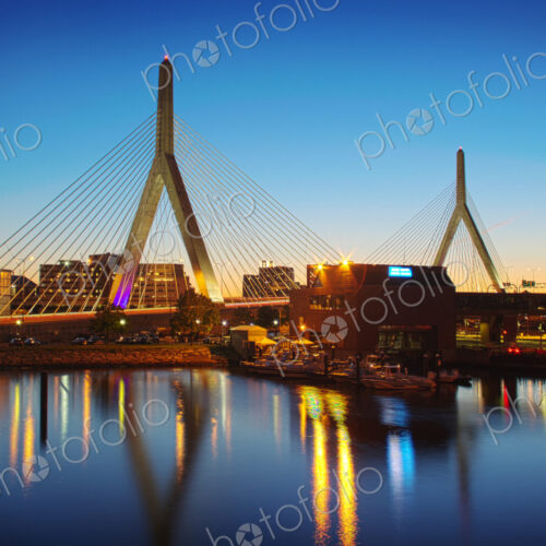 View of the Zakim Bridge at night, Boston, Massachusetts, USA View of the Zakim Bridge at night, Boston, Massachusetts, USA