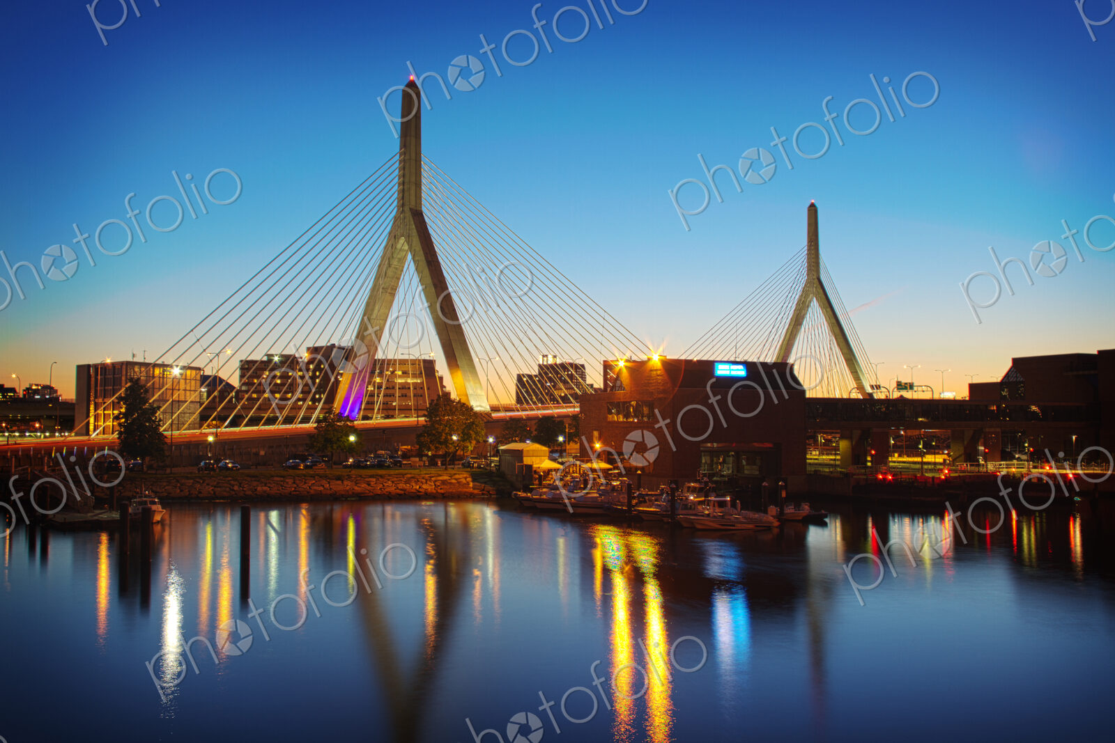 View of the Zakim Bridge at night, Boston, Massachusetts, USA