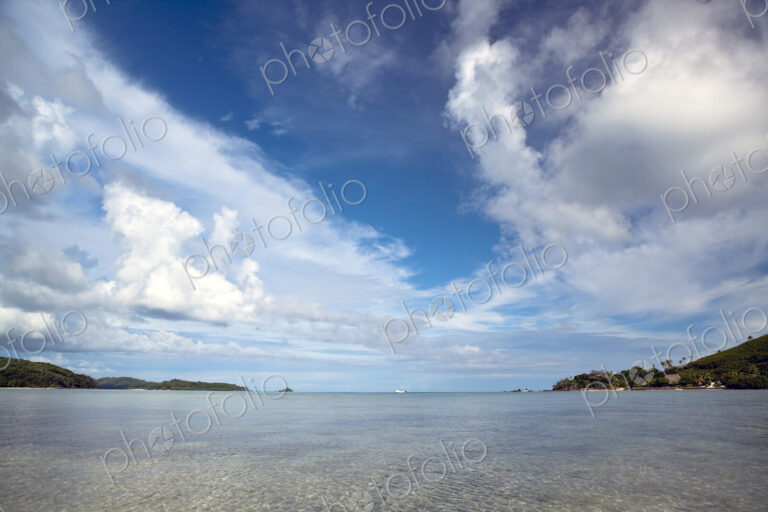 View over the clear shallow waters of the Pacific ocean off Fiji,