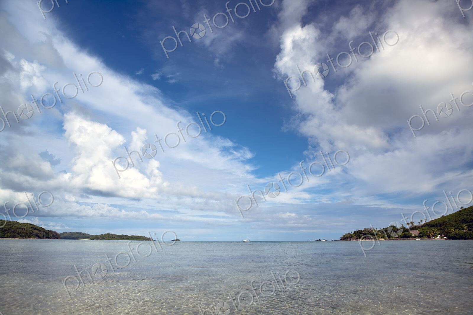 View over the clear shallow waters of the Pacific ocean off Fiji,