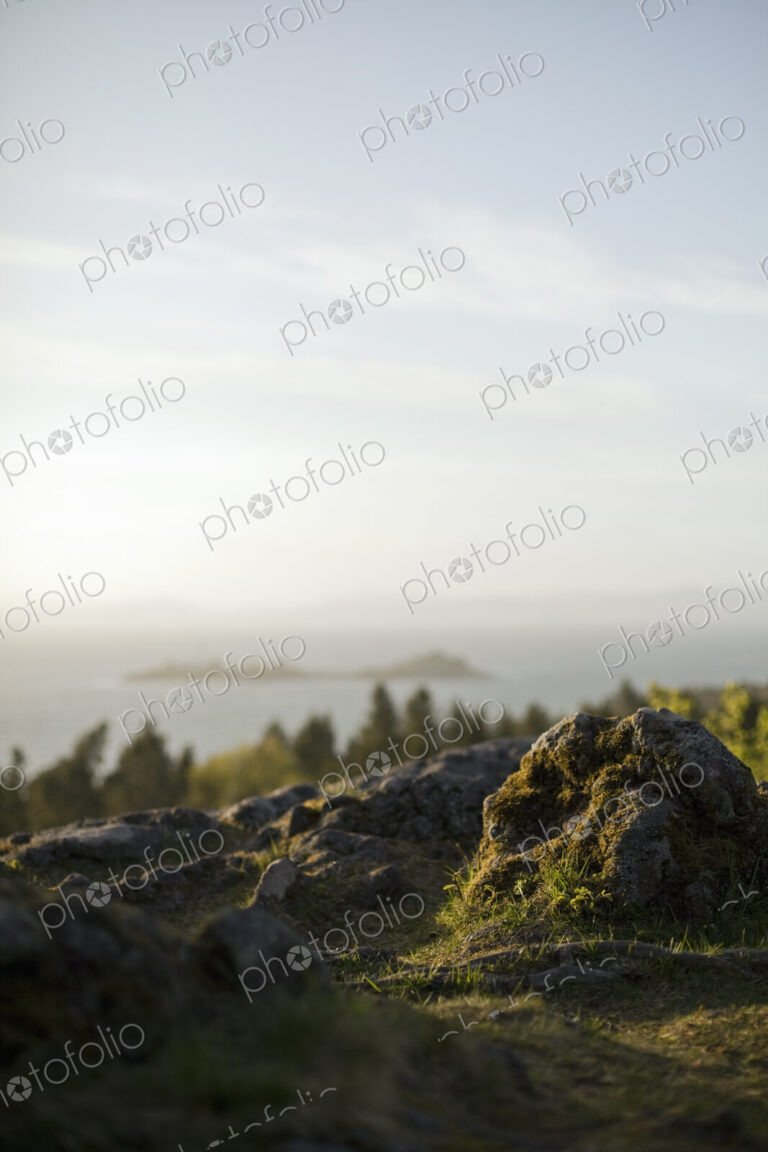 View over the landscape of Utah, from a wooded hillside, to an expanse of water, and…
