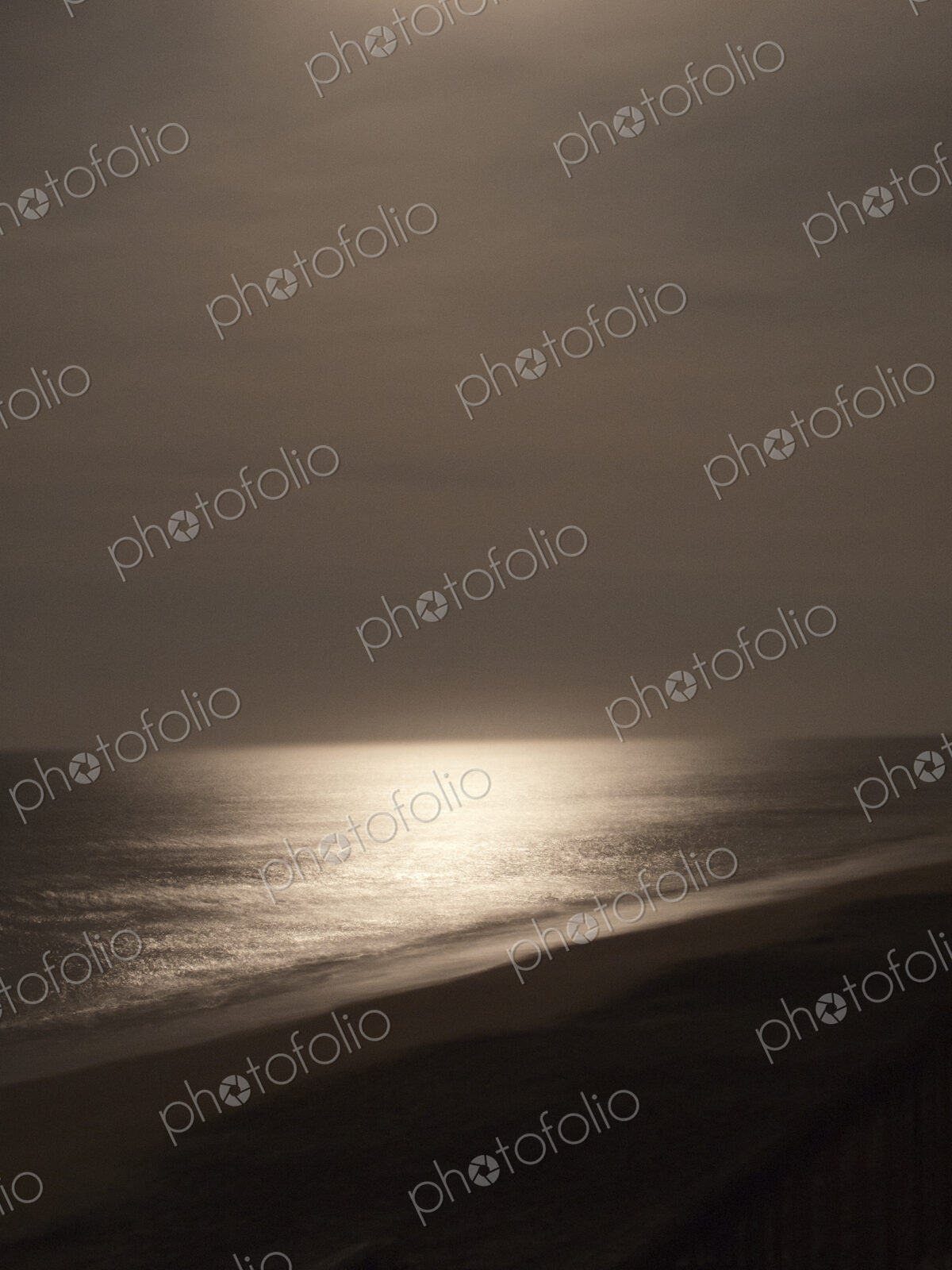 View over the water from shore at night, reflection of the moon on the water.