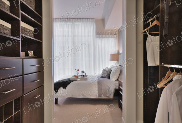 Walk-in closet in luxury master bedroom