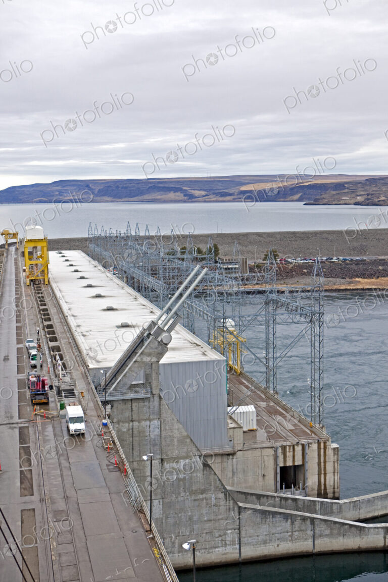 Warehouse on dam in rural area.