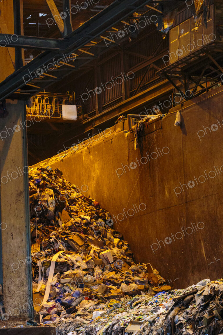 Waste to Energy Facility and Recycling Center, the interior, a bin of content for…