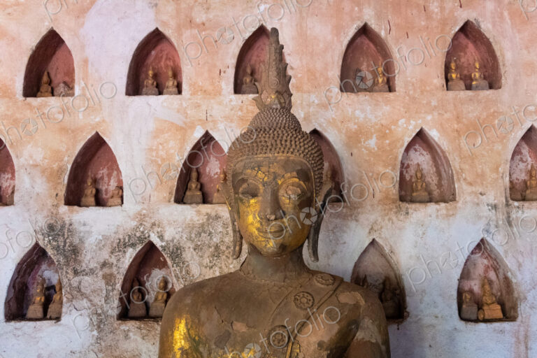 Wat Si Saket, a collection of statues in wall niches, Vientiane, Laos