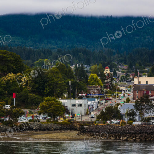 Waterfront, Port Angeles town, elevated view of the main street and historic buildings. Waterfront, Port Angeles town, elevated view of the main street and historic buildings.