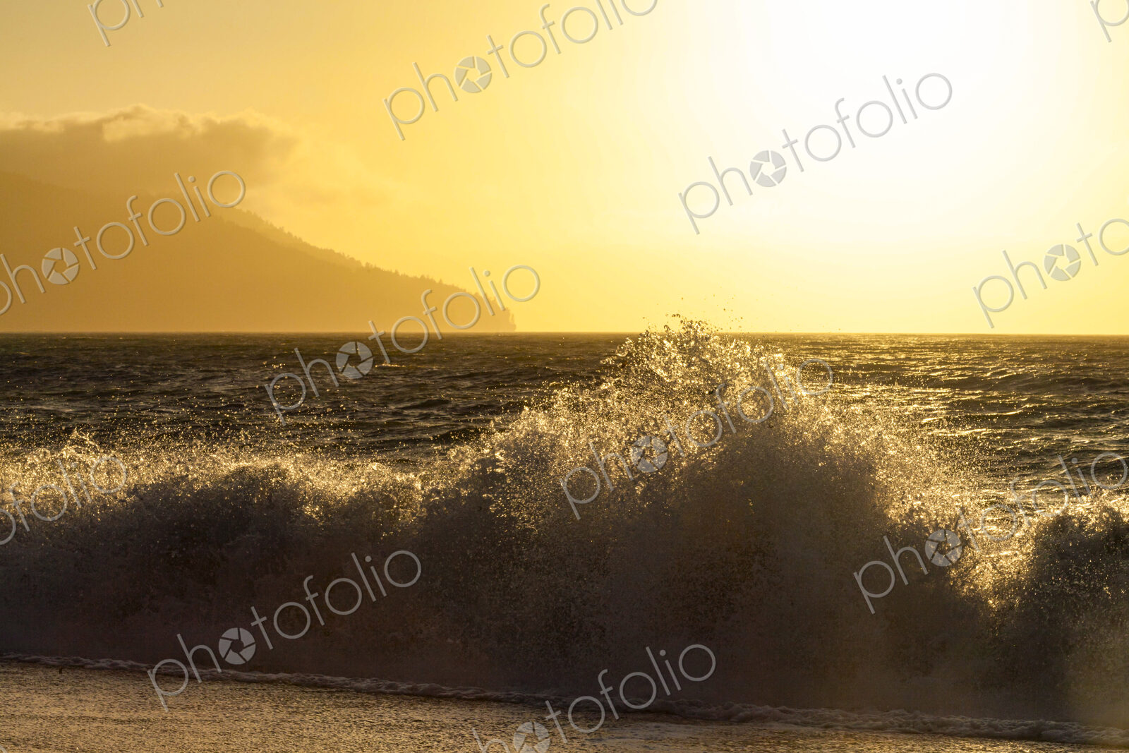 Waves breaking on Freshwater Bay Beach at sunset