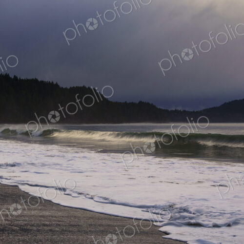 Waves breaking on beach along the Strait of Juan de Fuca, Port Angeles, WA USA