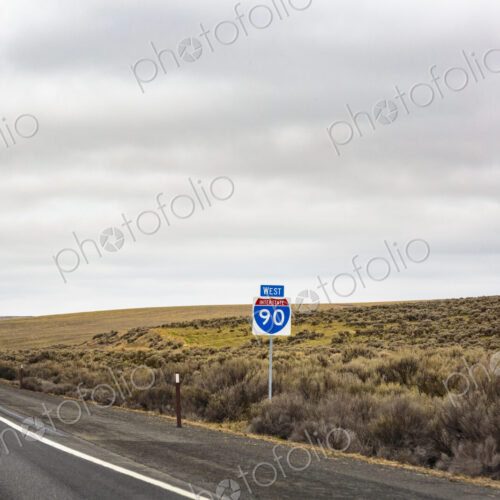 West I-90 road sign in high desert, Rye Grass Summit, nterstate 90 West I-90 road sign in high desert, Rye Grass Summit, nterstate 90