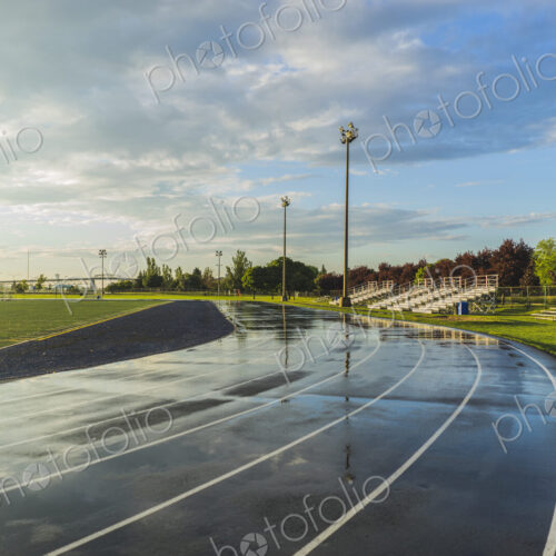 Wet bleachers and running track Wet bleachers and running track