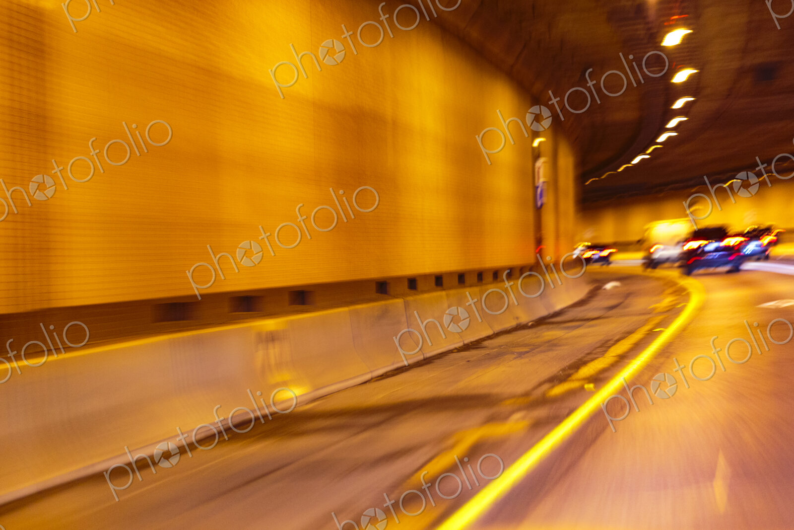 Wet roadway in the Interstate 90 tunnel in Seattle