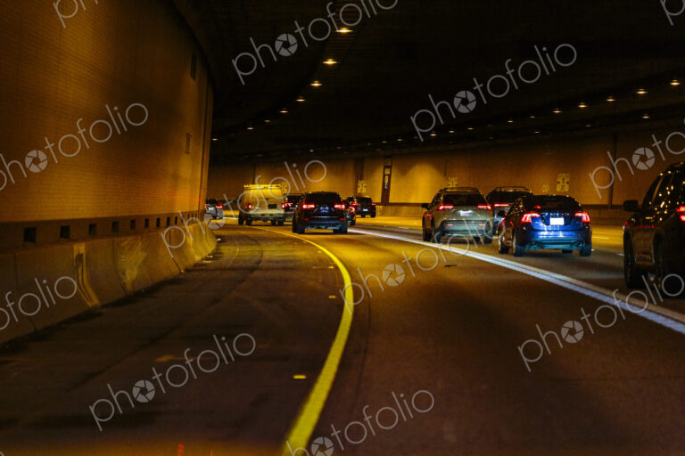 Wet roadway in the Interstate 90 tunnel in Seattle, WA USA