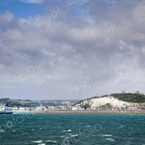 White Cliffs of Dover and Port Entrance, England