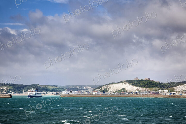 White Cliffs of Dover and Port Entrance, England