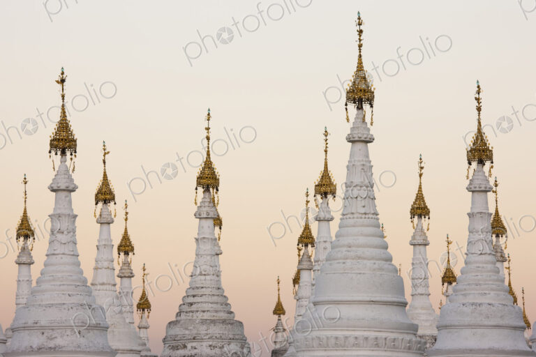 White stupas at Kuthodaw Pagoda, Mandalay, Myanmar