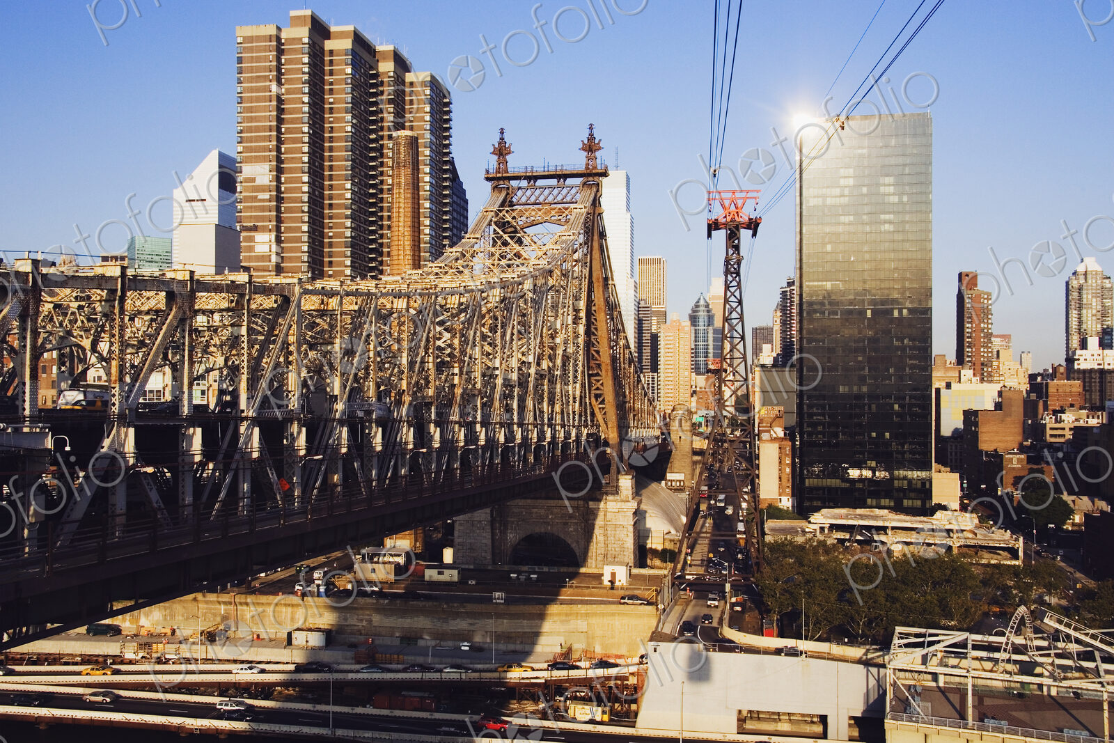Williamsburg Bridge with Skyscrapers in Background