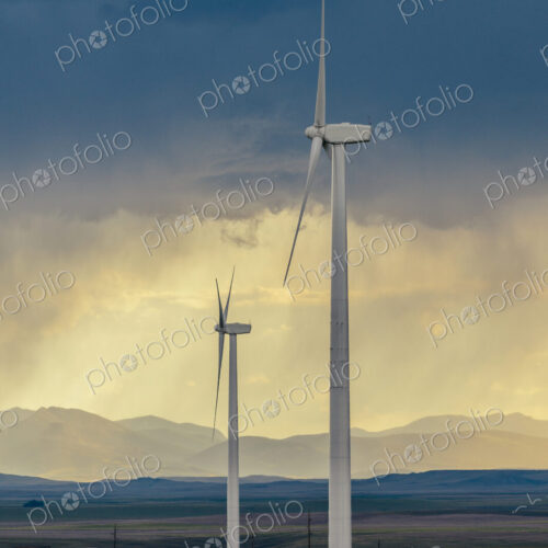 Wind turbines at sunset