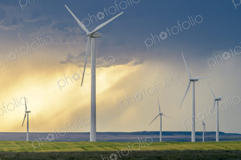 Wind turbines at sunset