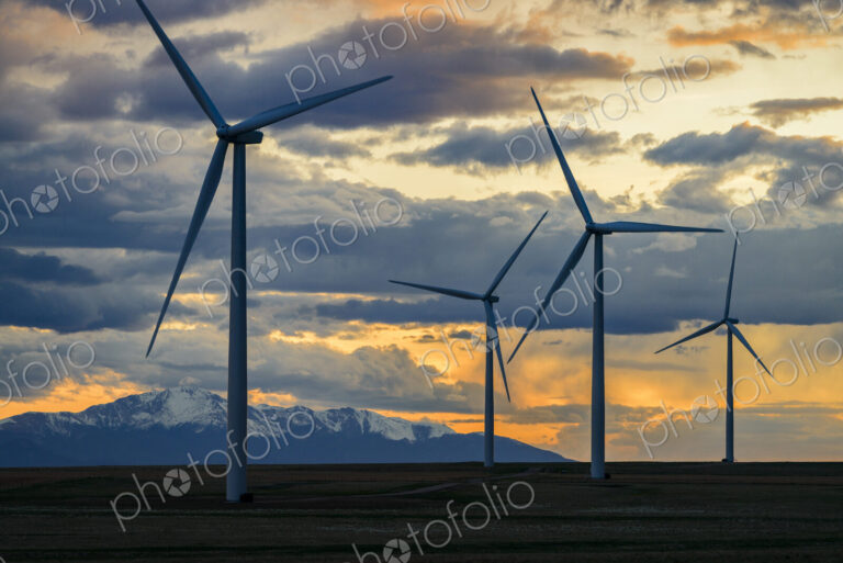 Wind turbines at sunset