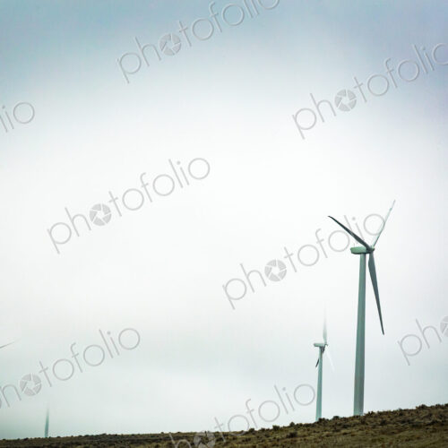 Wind turbines at the Wild Horse Wind Farm against a grey sky Wind turbines at the Wild Horse Wind Farm against a grey sky