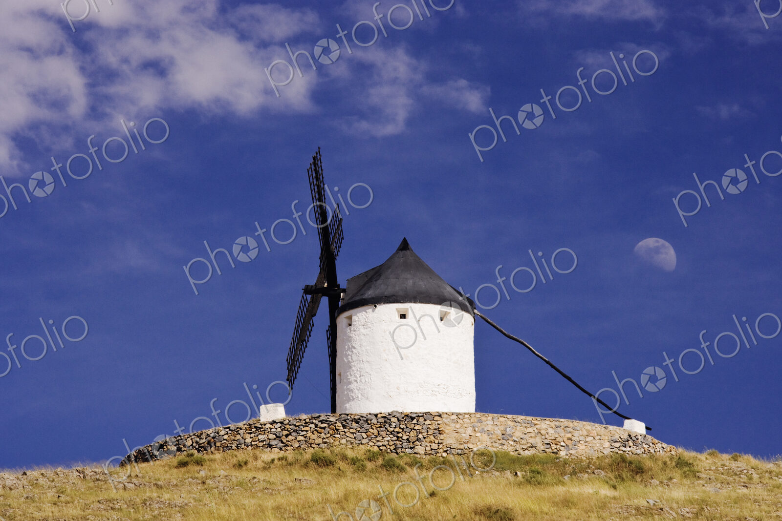 Windmill on Hilltop with Gibbous Moon