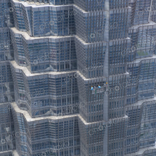 Window Cleaning on a Modern Skyscraper Window Cleaning on a Modern Skyscraper