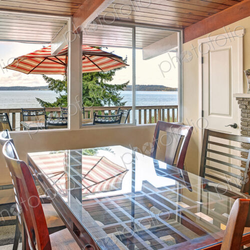 Window with lake view in dining room