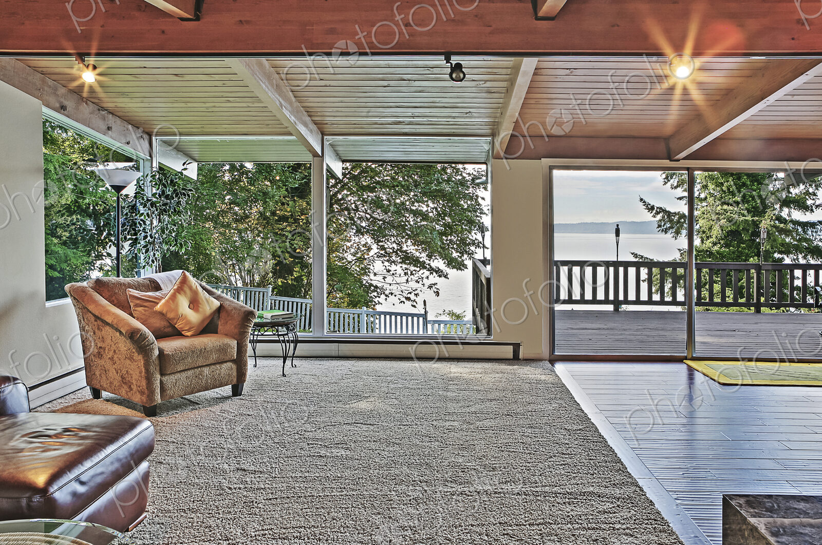Window with lake view in living room