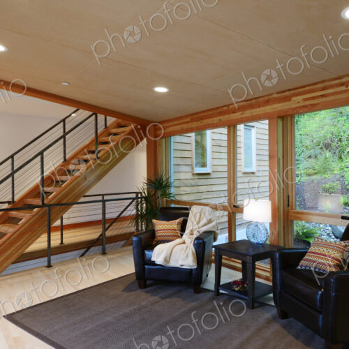 Windows and armchairs in living room