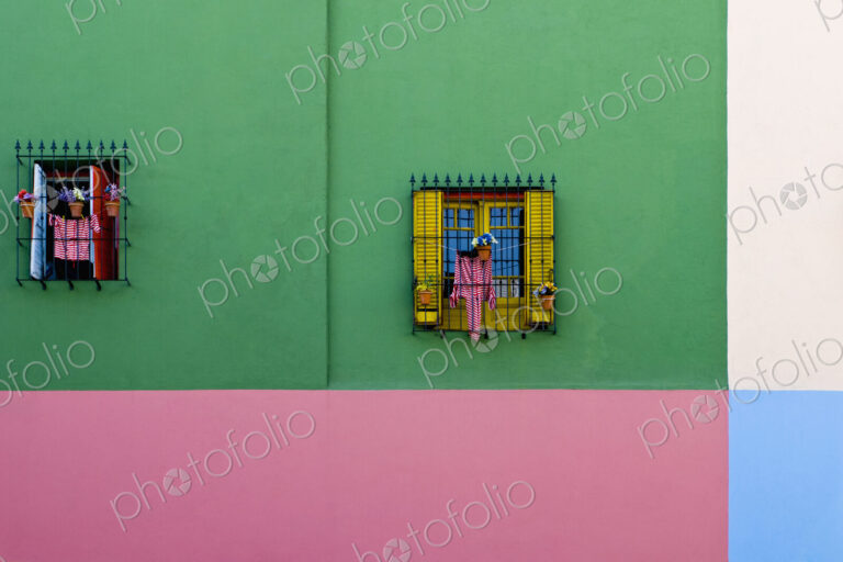 Windows in Colorful Building Exterior
