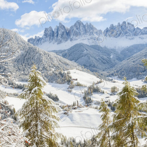 Winter landscape with valley, forest and snow-capped mountains. Winter landscape with valley, forest and snow-capped mountains.