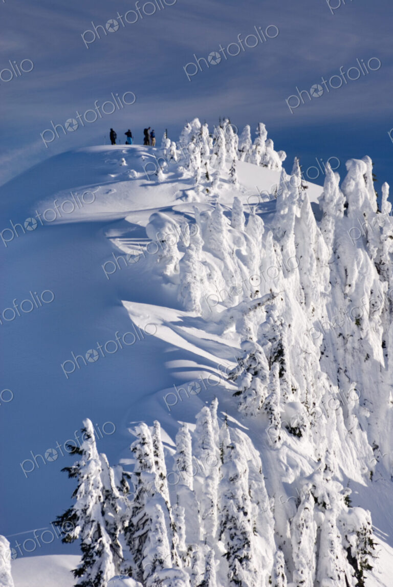 Winter snow in the Northern Cascades mountains, elevated view of sunlight on ice…