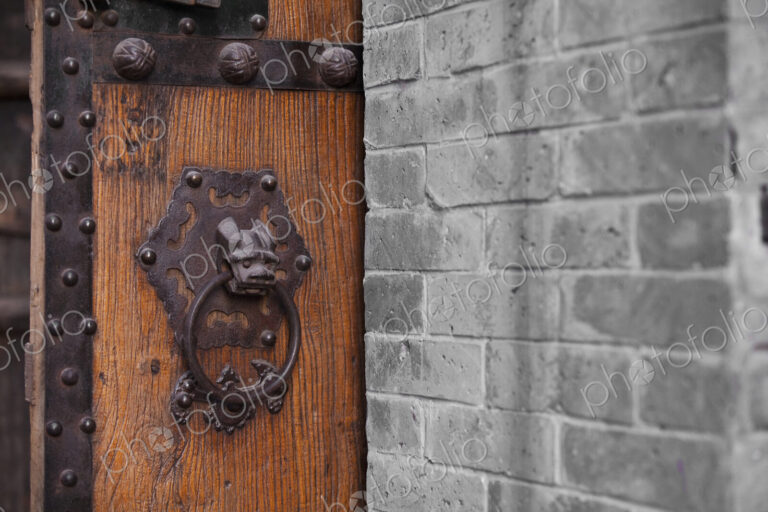 Wooden Door With Ornate Door Knocker