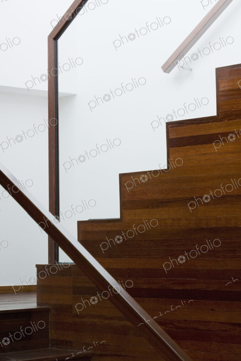 Wooden Staircase, woodgrain planks, with a handrail