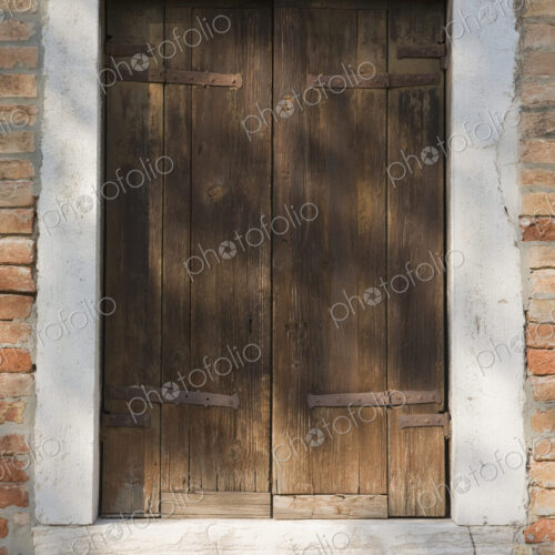 Wooden door in brick building.