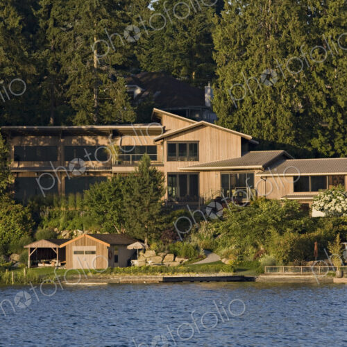 Wooden house overlooking river Wooden house overlooking river
