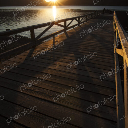Wooden jetty on lake at Lake Crescent Lodge, Olympic National Park.