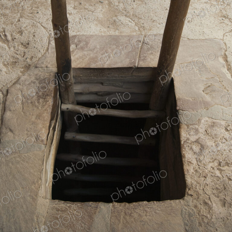 Wooden ladder into chamber, Mesa Verde National Park, Colorado, United States