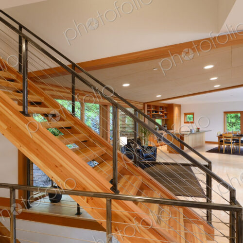 Wooden staircase in modern home Wooden staircase in modern home