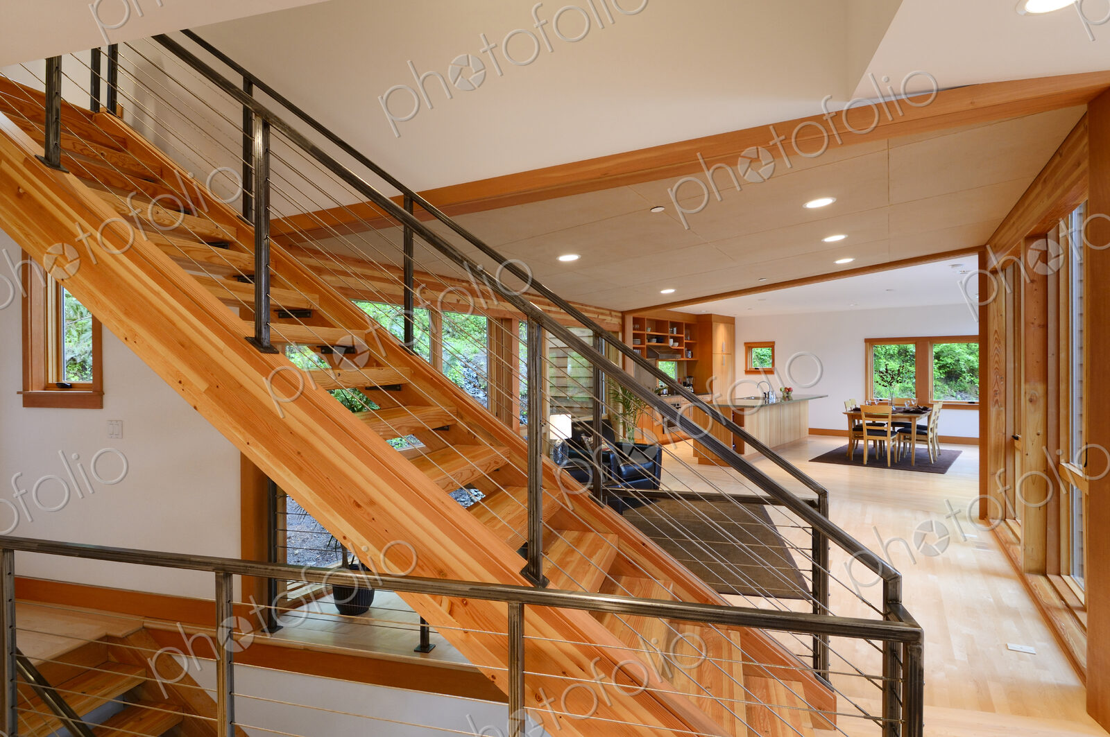 Wooden staircase in modern home