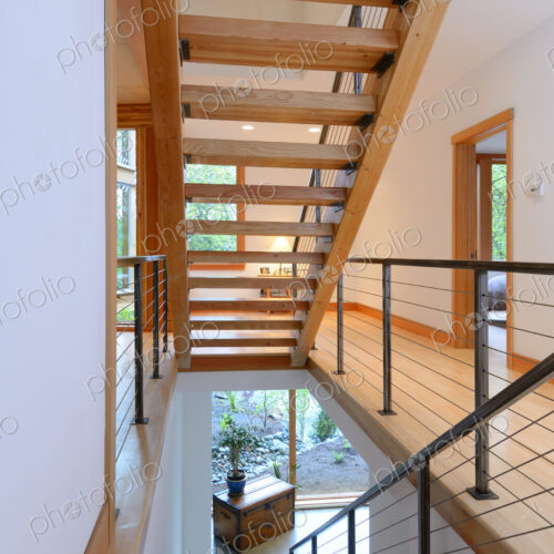 Wooden staircase in modern home Wooden staircase in modern home